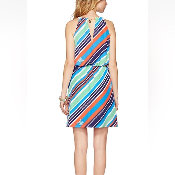 LILLY PULITZER KENNET OVERBOARD STRIPE BRAIDED CHAIN HALTER DRESS 100% SILK - Picture 6 of 14